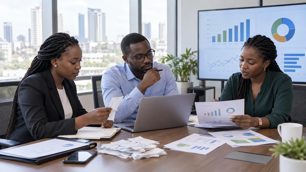 Kenyan research team analysing mystery shopping branch results