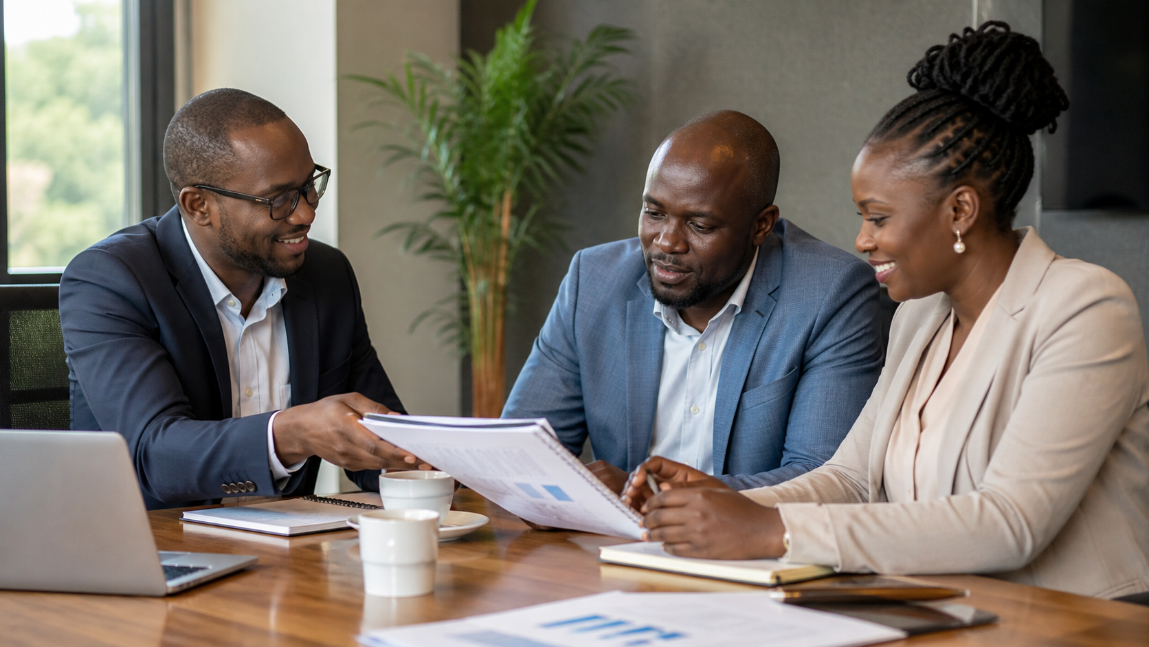 Consultant presenting a concise decision brief to a client