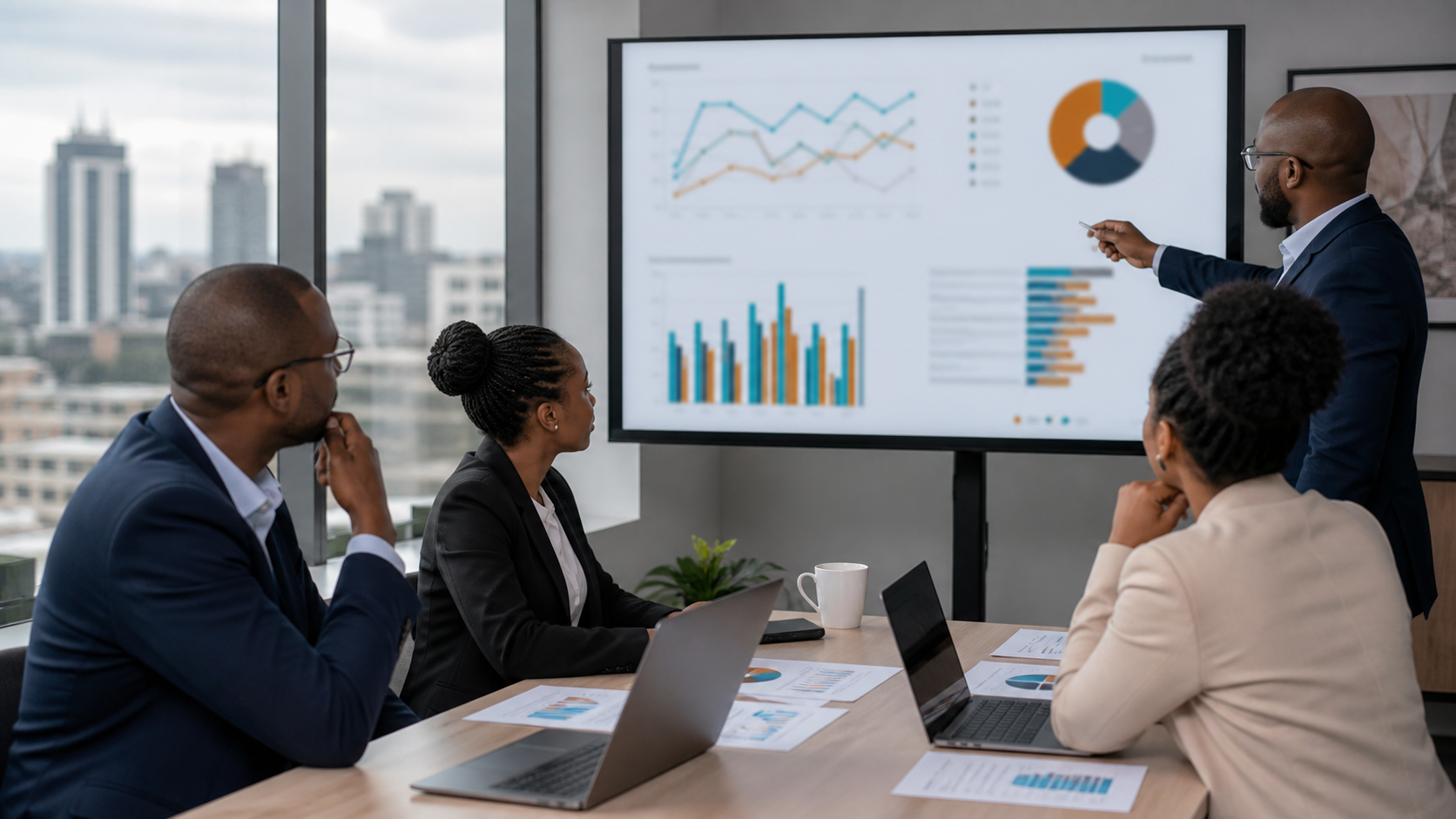 Executives reviewing a performance dashboard